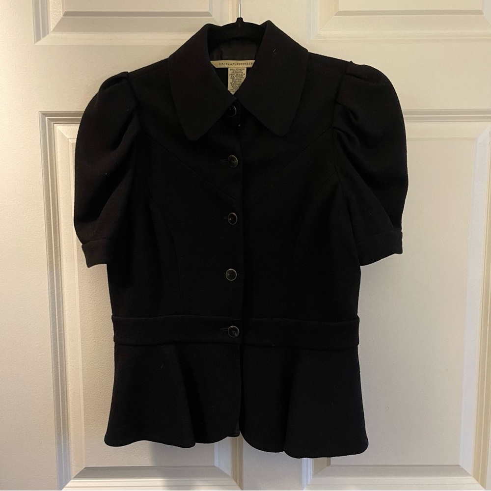 Vintage Diane Von Furstenberg Black Short Sleeve Jacket | 8
